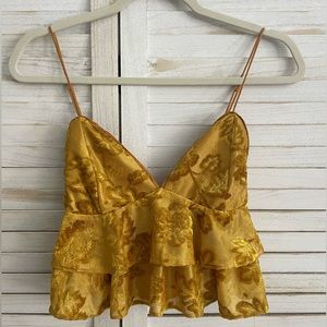 Mustard velvet inlay spaghetti strap top